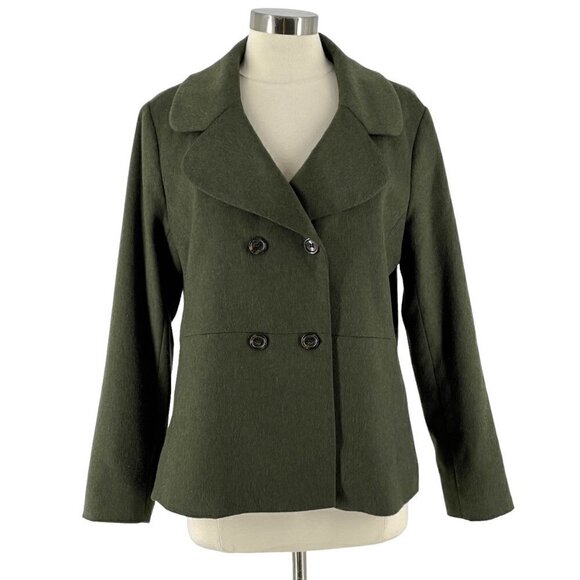 Talbots Brushed Italian Wool Double Breasted Jacket Blazer Olive Green Size 12 - Picture 4 of 13